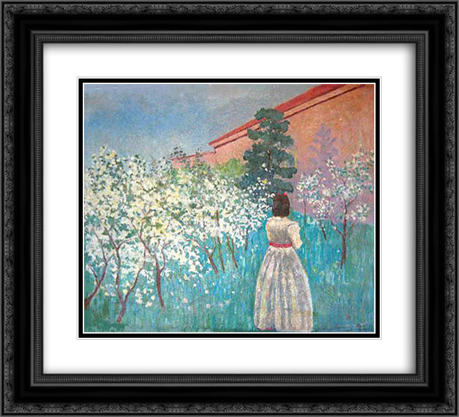A garden in Blossom 22x20 Black Ornate Wood Framed Art Print Poster with Double Matting by Borisov Musatov, Victor