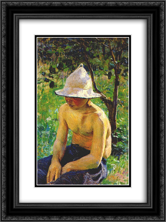 Boy in the garden 18x24 Black Ornate Wood Framed Art Print Poster with Double Matting by Borisov Musatov, Victor