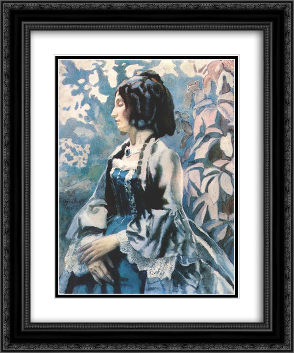 Lady in Blue 20x24 Black Ornate Wood Framed Art Print Poster with Double Matting by Borisov Musatov, Victor