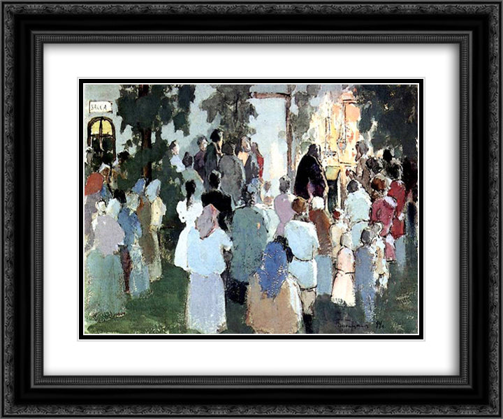 Prayer on the railway station 24x20 Black Ornate Wood Framed Art Print Poster with Double Matting by Borisov Musatov, Victor