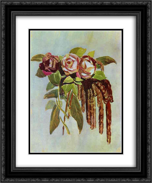Roses and Catkins 20x24 Black Ornate Wood Framed Art Print Poster with Double Matting by Borisov Musatov, Victor