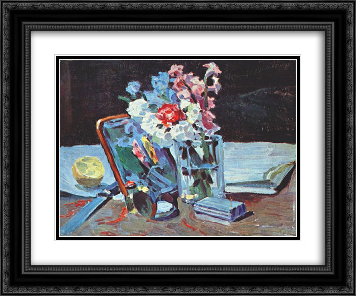 Still Life with Flowers 24x20 Black Ornate Wood Framed Art Print Poster with Double Matting by Borisov Musatov, Victor