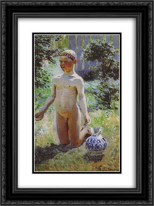 The Boy nearly broken jug 18x24 Black Ornate Wood Framed Art Print Poster with Double Matting by Borisov Musatov, Victor