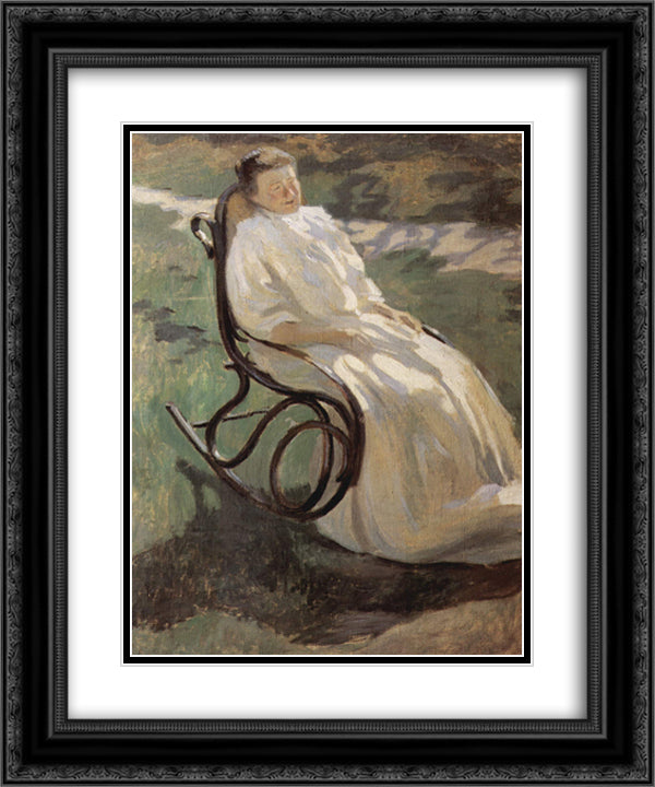 Woman in rocking chair 20x24 Black Ornate Wood Framed Art Print Poster with Double Matting by Borisov Musatov, Victor