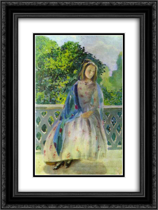 Young Girl on the Balcony 18x24 Black Ornate Wood Framed Art Print Poster with Double Matting by Borisov Musatov, Victor
