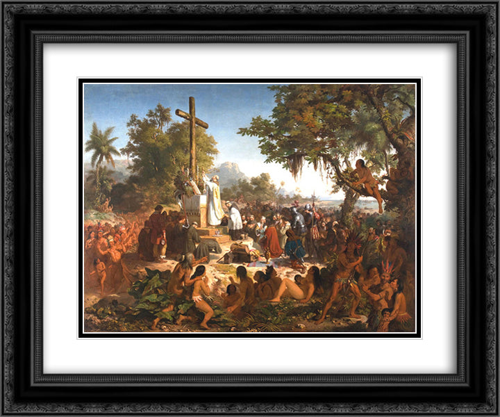 A primeira missa no Brasil 24x20 Black Ornate Wood Framed Art Print Poster with Double Matting by Meirelles, Victor