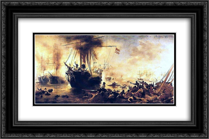 O combate naval do Riachuelo 24x16 Black Ornate Wood Framed Art Print Poster with Double Matting by Meirelles, Victor