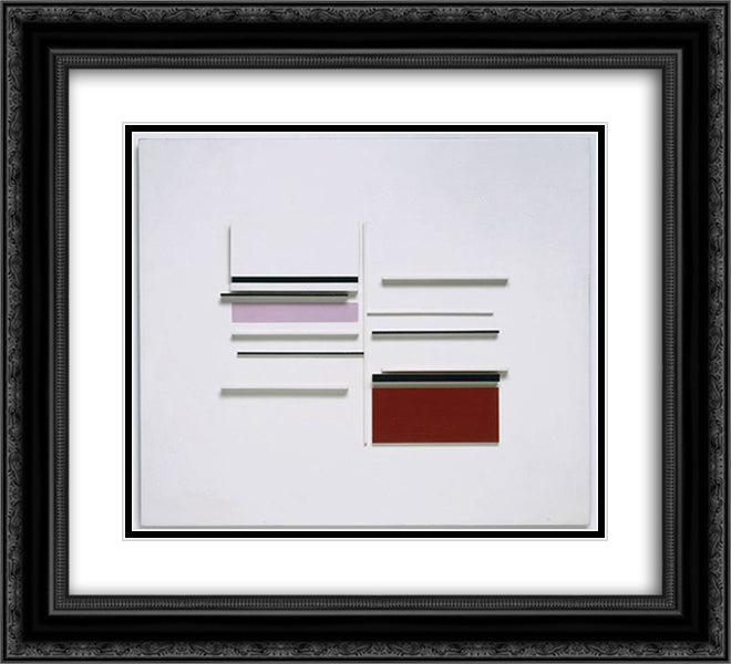 Abstract in White, Black, Indian and Lilac 22x20 Black Ornate Wood Framed Art Print Poster with Double Matting by Pasmore, Victor