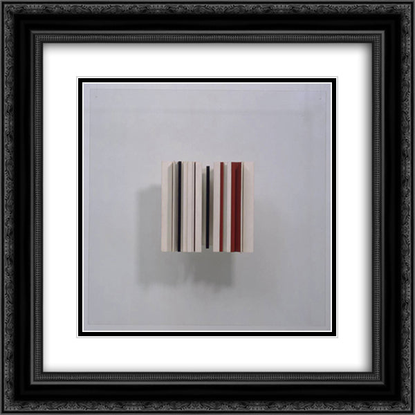 Relief Construction in White, Black and Maroon 20x20 Black Ornate Wood Framed Art Print Poster with Double Matting by Pasmore, Victor