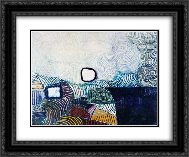 Spiral Development in Green Violet Blue & Gold 24x20 Black Ornate Wood Framed Art Print Poster with Double Matting by Pasmore, Victor