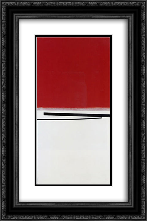 Square Motif in White and Indian Red 16x24 Black Ornate Wood Framed Art Print Poster with Double Matting by Pasmore, Victor