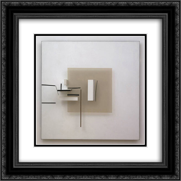 Synthetic Construction (White and Black) 20x20 Black Ornate Wood Framed Art Print Poster with Double Matting by Pasmore, Victor