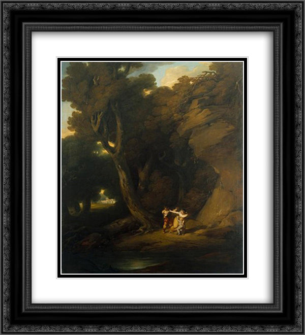 Fuga de Margarida de Anjou (Episodio da Guerra das Duas Rosas) 20x22 Black Ornate Wood Framed Art Print Poster with Double Matting by Portuense, Vieira