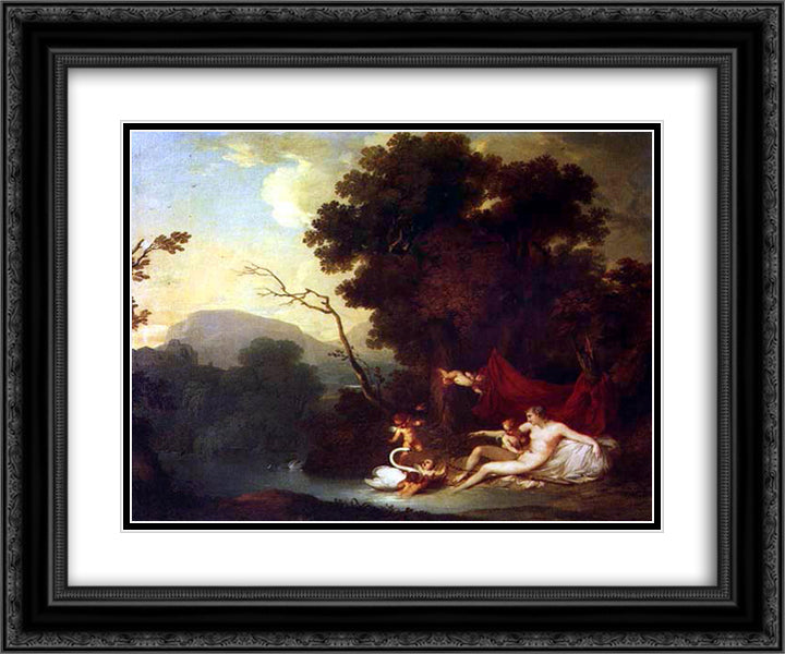Leda e o Cisne 24x20 Black Ornate Wood Framed Art Print Poster with Double Matting by Portuense, Vieira