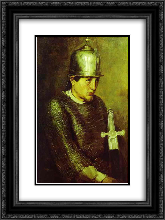 A knight 18x24 Black Ornate Wood Framed Art Print Poster with Double Matting by Vasnetsov, Viktor