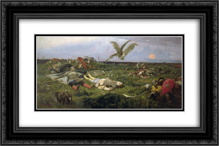 After Prince Igor`s Battle with the Polovtsy 24x16 Black Ornate Wood Framed Art Print Poster with Double Matting by Vasnetsov, Viktor