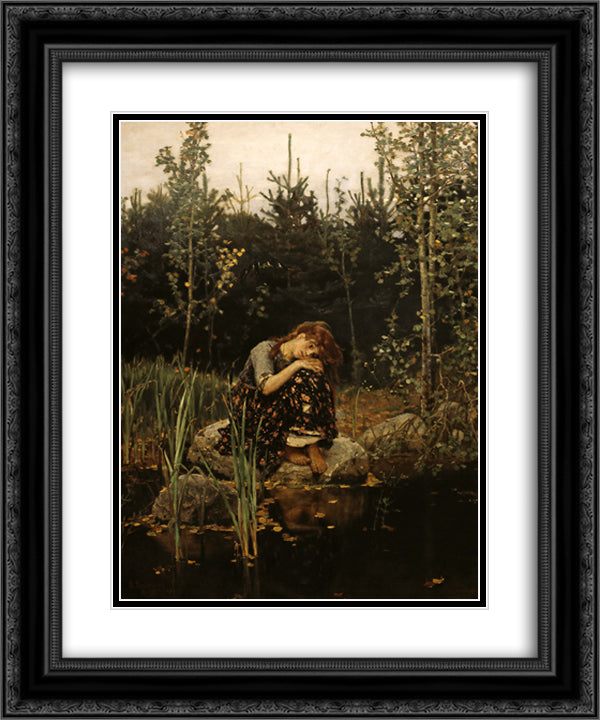 Alyonushka 20x24 Black Ornate Wood Framed Art Print Poster with Double Matting by Vasnetsov, Viktor