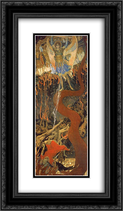Archangel Michael 14x24 Black Ornate Wood Framed Art Print Poster with Double Matting by Vasnetsov, Viktor
