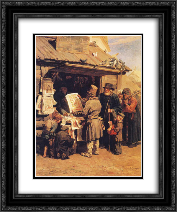 At a Bookseller s 20x24 Black Ornate Wood Framed Art Print Poster with Double Matting by Vasnetsov, Viktor