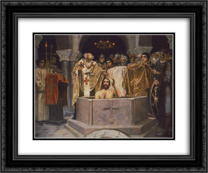 Baptism of Prince Vladimir, Fragment of the Vladimir Cathedral in Kiev 24x20 Black Ornate Wood Framed Art Print Poster with Double Matting by Vasnetsov, Viktor