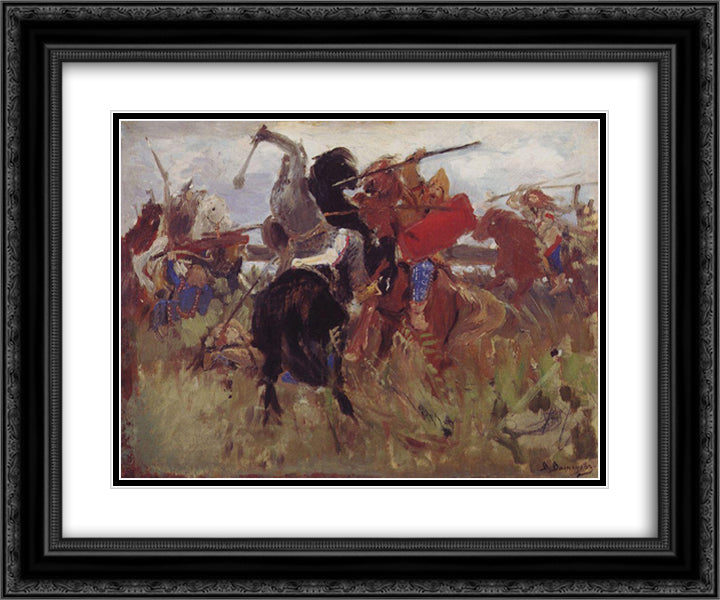 Battle of the Scythians with the Slavs (sketch) 24x20 Black Ornate Wood Framed Art Print Poster with Double Matting by Vasnetsov, Viktor
