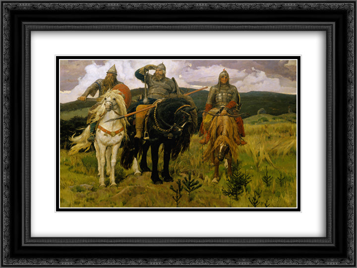 Bogatyrs 24x18 Black Ornate Wood Framed Art Print Poster with Double Matting by Vasnetsov, Viktor