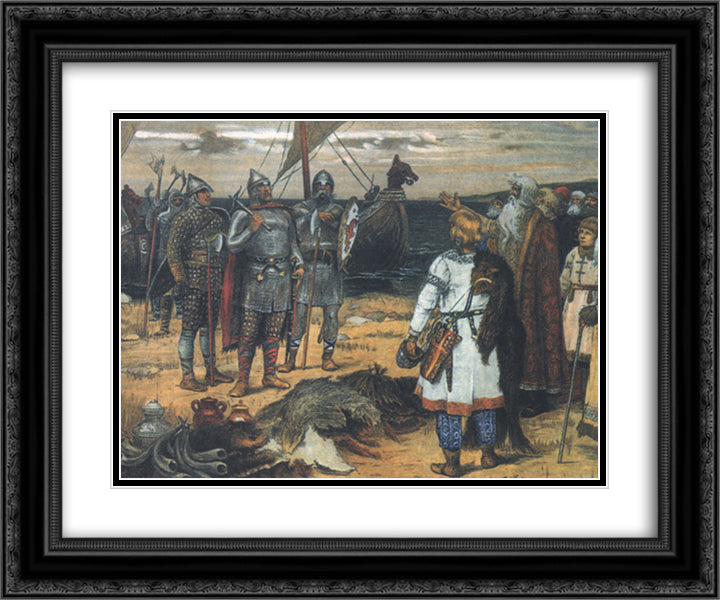 Calling of Vikings 24x20 Black Ornate Wood Framed Art Print Poster with Double Matting by Vasnetsov, Viktor