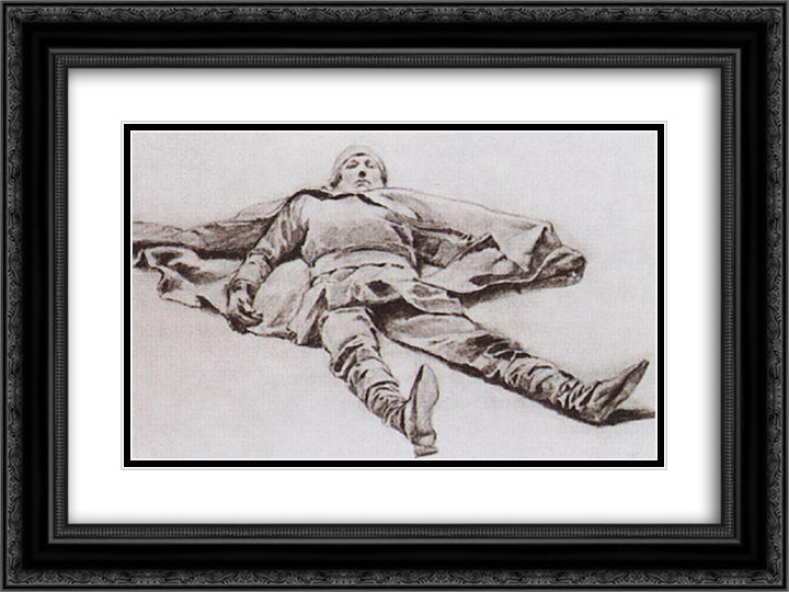 Fallen Knight 24x18 Black Ornate Wood Framed Art Print Poster with Double Matting by Vasnetsov, Viktor