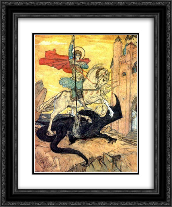 Georgy Victorious 20x24 Black Ornate Wood Framed Art Print Poster with Double Matting by Vasnetsov, Viktor