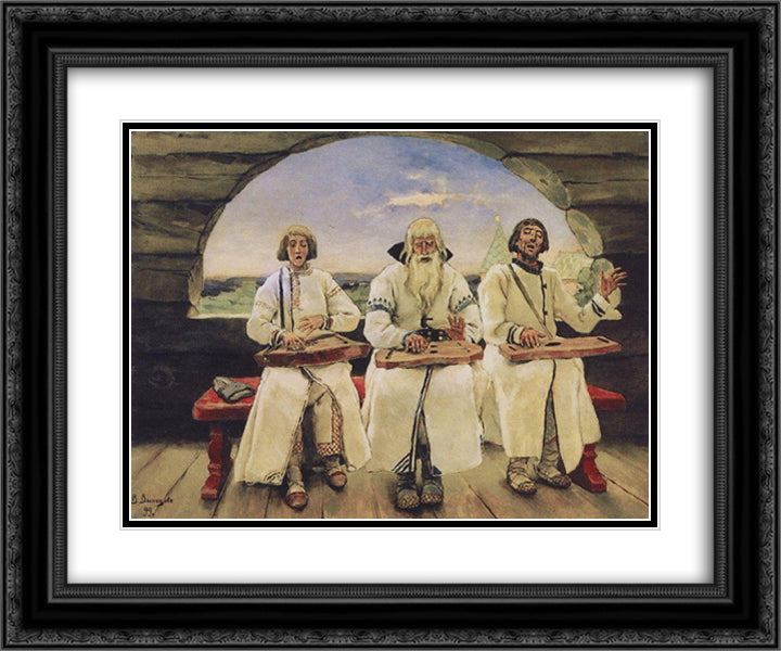 Guslars 24x20 Black Ornate Wood Framed Art Print Poster with Double Matting by Vasnetsov, Viktor