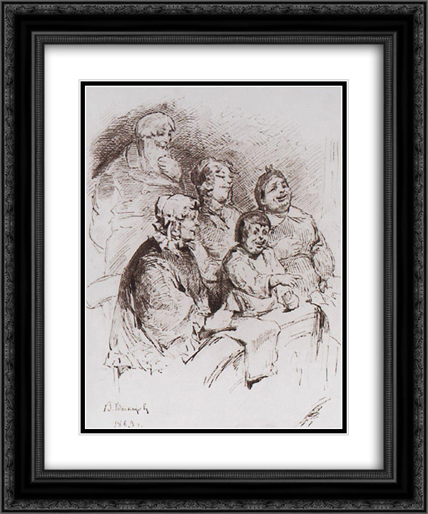 Merchant family in the theater 20x24 Black Ornate Wood Framed Art Print Poster with Double Matting by Vasnetsov, Viktor