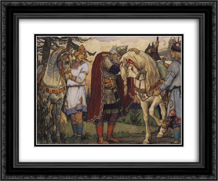Oleg`s farewell to his horce 24x20 Black Ornate Wood Framed Art Print Poster with Double Matting by Vasnetsov, Viktor