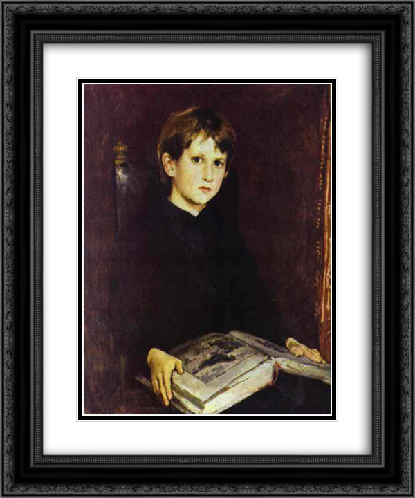 Portrait of Michael Vasnetsov, the Artist`s Son 20x24 Black Ornate Wood Framed Art Print Poster with Double Matting by Vasnetsov, Viktor