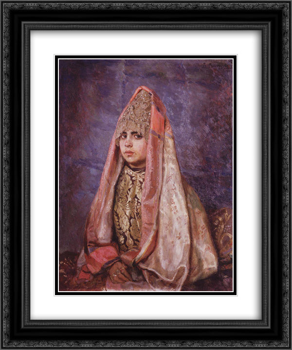 Portrait of V. Mamontova 20x24 Black Ornate Wood Framed Art Print Poster with Double Matting by Vasnetsov, Viktor