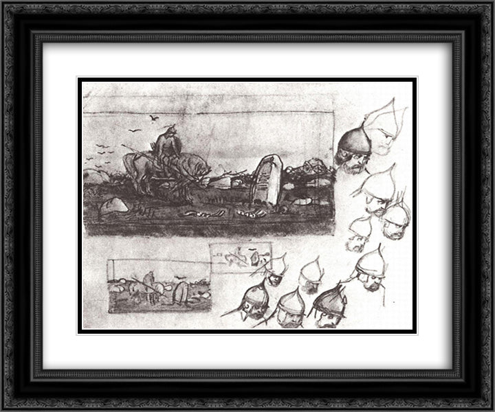 Rough sketches for the painting on A knights at the crossroad 24x20 Black Ornate Wood Framed Art Print Poster with Double Matting by Vasnetsov, Viktor