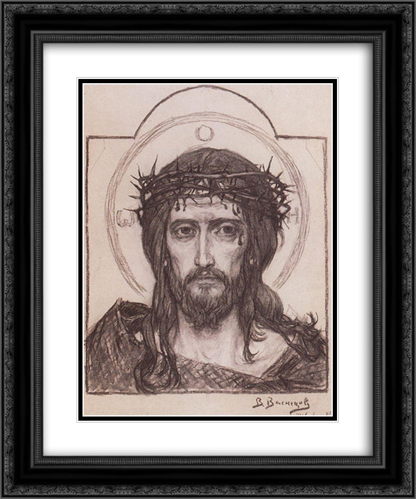 Savior in the crown of thorns 20x24 Black Ornate Wood Framed Art Print Poster with Double Matting by Vasnetsov, Viktor