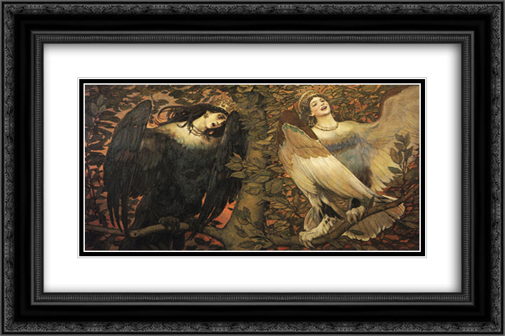 Sirin and Alkonost The Birds of Joy and Sorrow 24x16 Black Ornate Wood Framed Art Print Poster with Double Matting by Vasnetsov, Viktor