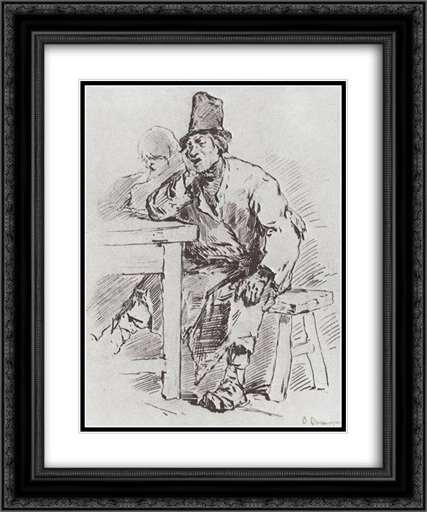 The farmer at the table 20x24 Black Ornate Wood Framed Art Print Poster with Double Matting by Vasnetsov, Viktor