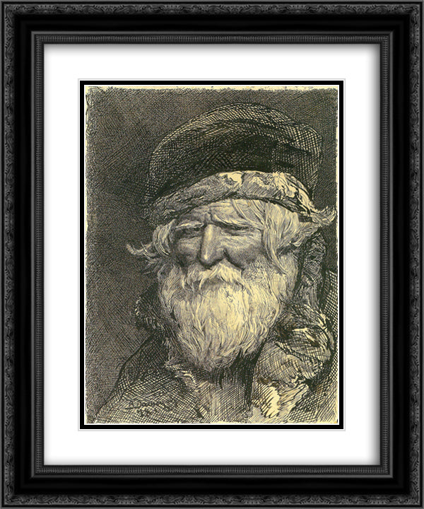 The head of the peasant 20x24 Black Ornate Wood Framed Art Print Poster with Double Matting by Vasnetsov, Viktor
