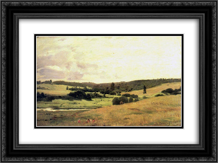 The valley of the river near the village of Vori whorl, landscape with children 24x18 Black Ornate Wood Framed Art Print Poster with Double Matting by Vasnetsov, Viktor