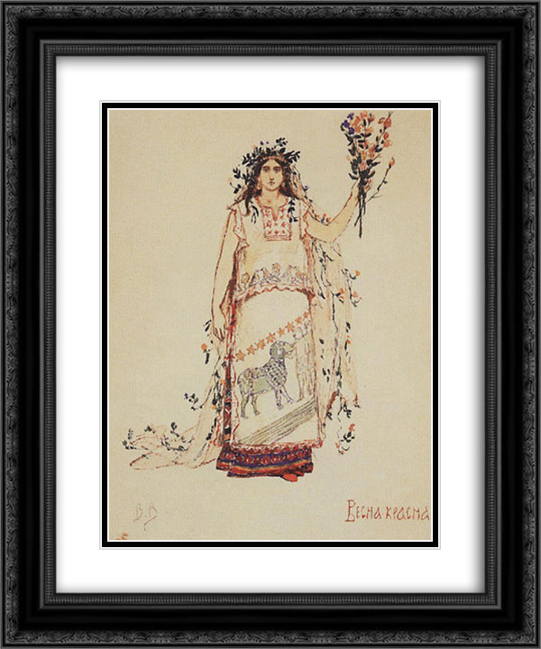 Vesna Krasna 20x24 Black Ornate Wood Framed Art Print Poster with Double Matting by Vasnetsov, Viktor