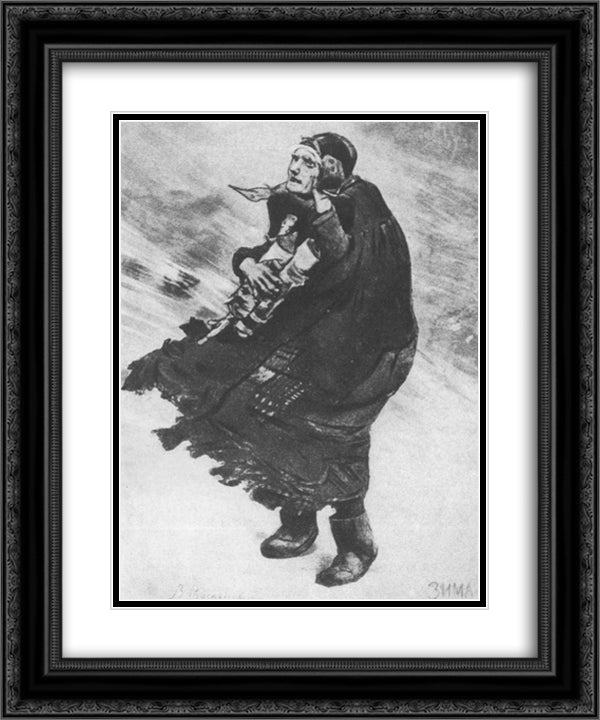 Winter 20x24 Black Ornate Wood Framed Art Print Poster with Double Matting by Vasnetsov, Viktor