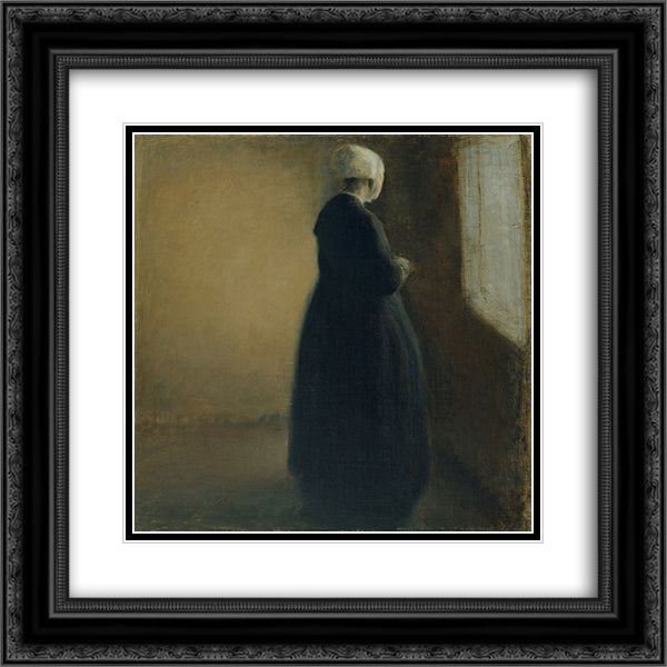 An old woman standing by a window 20x20 Black Ornate Wood Framed Art Print Poster with Double Matting by Hammershoi, Vilhelm