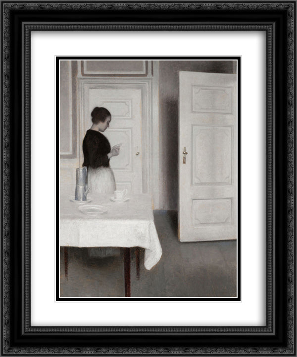 Ida Reading a Letter 20x24 Black Ornate Wood Framed Art Print Poster with Double Matting by Hammershoi, Vilhelm