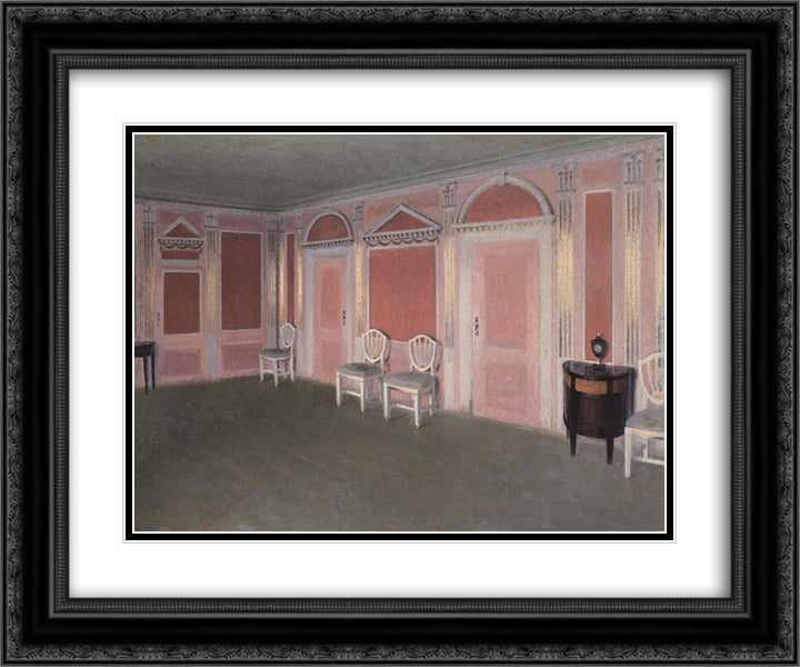 Interior in Louis Seize style. From the artist's home. Rahbeks Alle 24x20 Black Ornate Wood Framed Art Print Poster with Double Matting by Hammershoi, Vilhelm