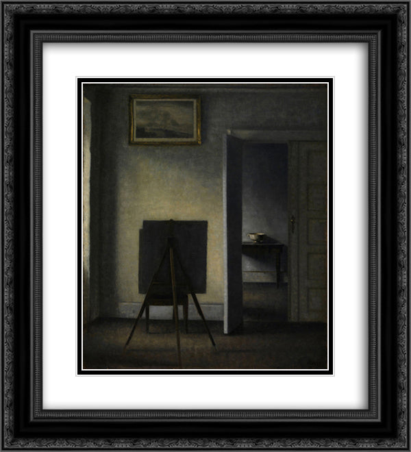 Interior with the Artist's Easel 20x22 Black Ornate Wood Framed Art Print Poster with Double Matting by Hammershoi, Vilhelm