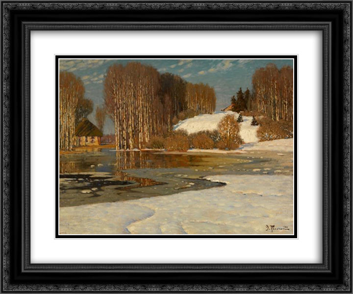 Lake in Early Spring 24x20 Black Ornate Wood Framed Art Print Poster with Double Matting by Purvitis, Vilhelms