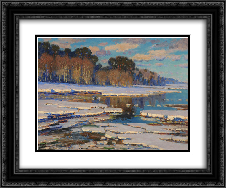 Melting Snow 24x20 Black Ornate Wood Framed Art Print Poster with Double Matting by Purvitis, Vilhelms