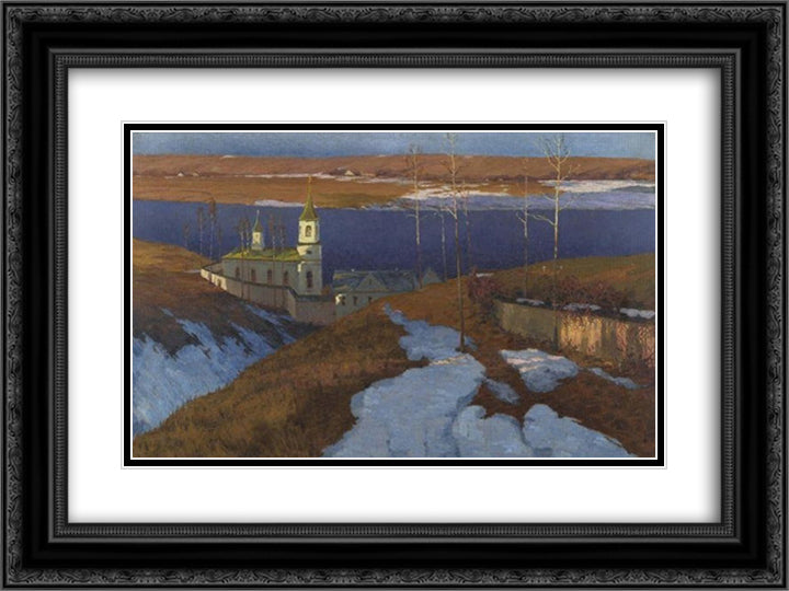 Orthodox Monastery in Latvia 24x18 Black Ornate Wood Framed Art Print Poster with Double Matting by Purvitis, Vilhelms