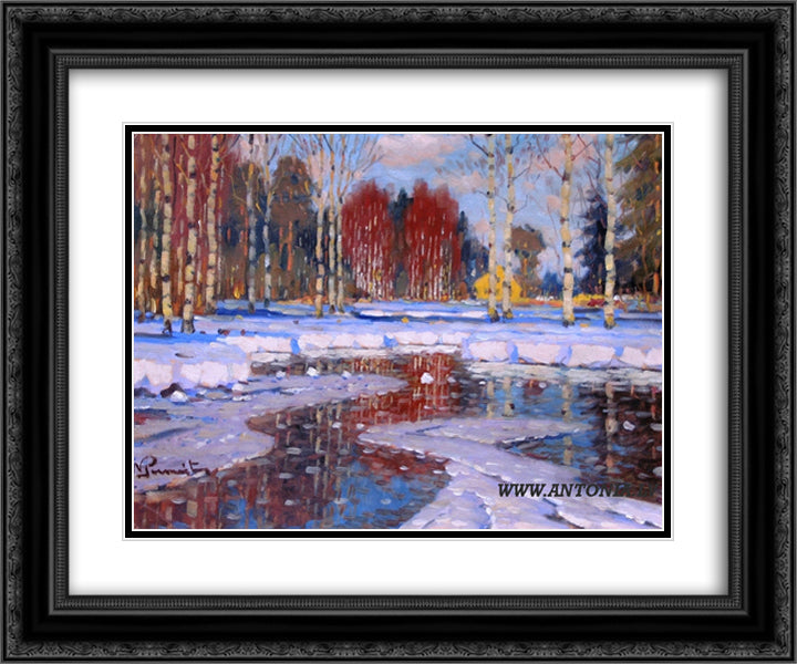 Pavasaris 24x20 Black Ornate Wood Framed Art Print Poster with Double Matting by Purvitis, Vilhelms